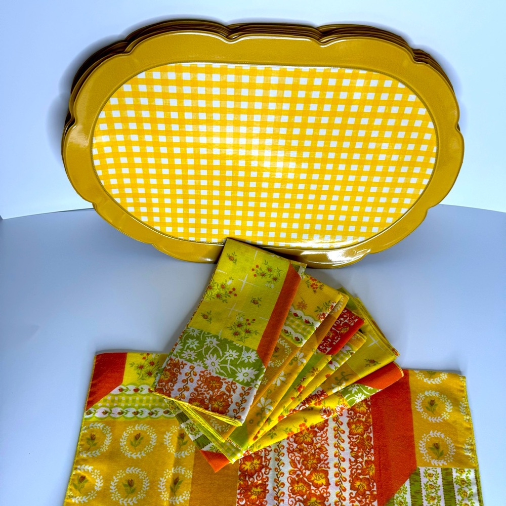 Ronaldi‎ Yellow Gingham Placemats and Patchwork Fabric Napkin 8 Place Settings
